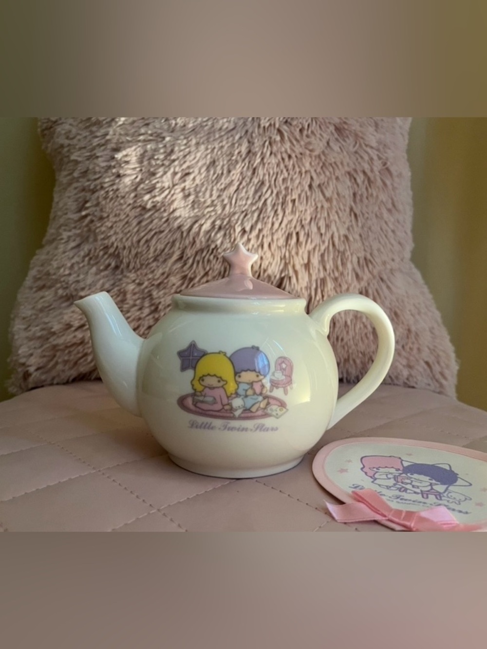 Sanrio Little Twin Stars NWT Vintage Porcelain Teapot w/Kiki Lala Pot Mat 2003